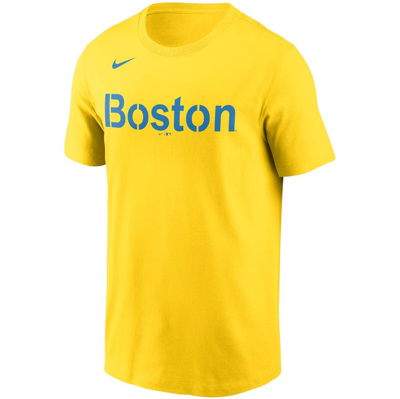 Shop Nike Boston Red Sox City Connect Wordmark T-shirt In Gold