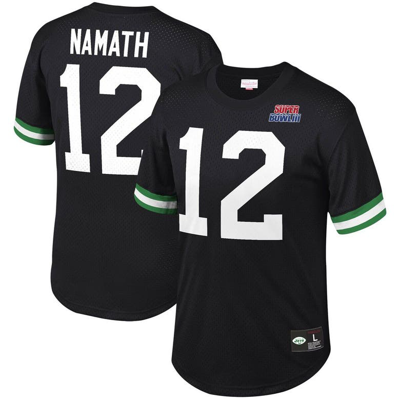 MITCHELL & NESS MITCHELL & NESS JOE NAMATH BLACK NEW YORK JETS RETIRED PLAYER NAME & NUMBER MESH TOP 