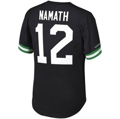MITCHELL & NESS MITCHELL & NESS JOE NAMATH BLACK NEW YORK JETS RETIRED PLAYER NAME & NUMBER MESH TOP 