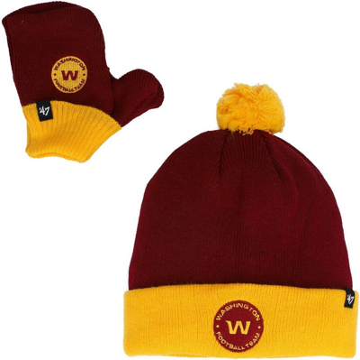Shop 47 Toddler ' Burgundy/gold Washington Football Team Bam Bam Cuffed Knit Hat With Pom And Mittens Set