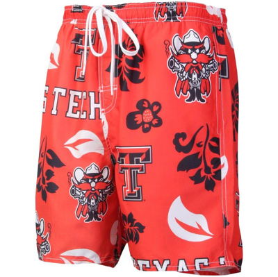 Shop Wes & Willy Red Texas Tech Red Raiders Floral Volley Logo Swim Trunks