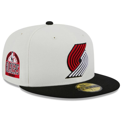 Shop New Era Cream/black Portland Trail Blazers Retro City Conference Side Patch 59fifty Fitted Hat