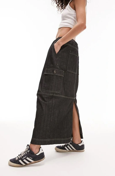 Shop Topshop Denim Cargo Maxi Skirt In Black