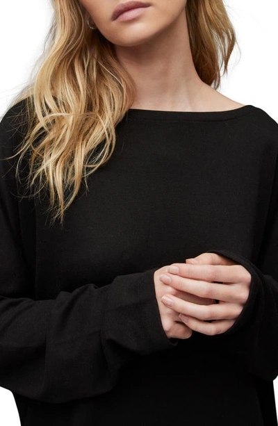 Shop Allsaints Rita Boatneck Long Sleeve Oversize T-shirt In Black