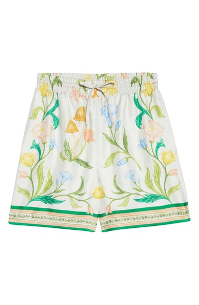 Shop Casablanca L'arche Fleurie Silk Shorts