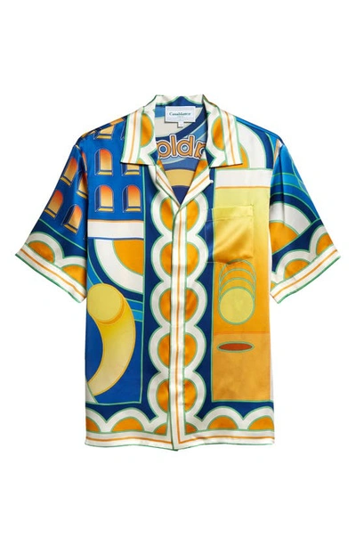 Shop Casablanca Paysage Short Sleeve Silk Camp Shirt