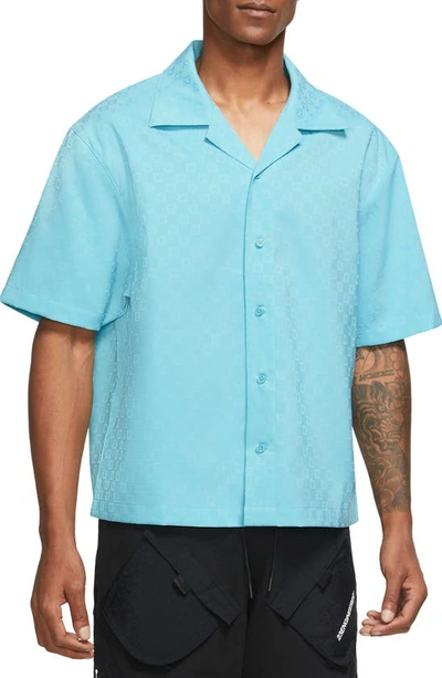 Shop Jordan Essentials Short Sleeve Button-up Camp Shirt In Bleached Aqua/ Bleached Aqua