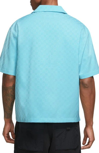 Shop Jordan Essentials Short Sleeve Button-up Camp Shirt In Bleached Aqua/ Bleached Aqua
