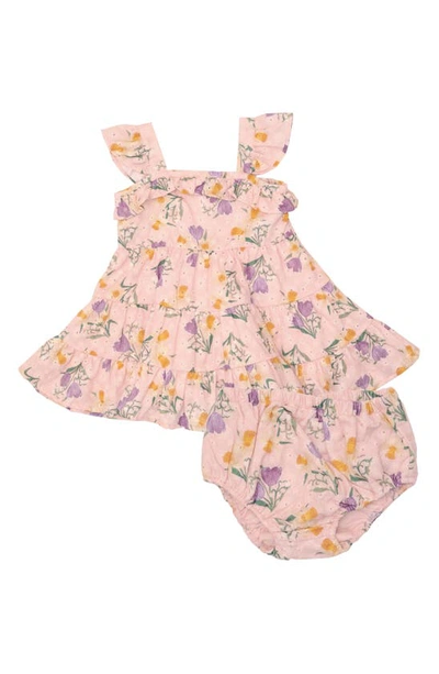 Shop Angel Dear Daffodil Embroidered Organic Cotton Muslin Romper & Bloomers Set In Pink Multi