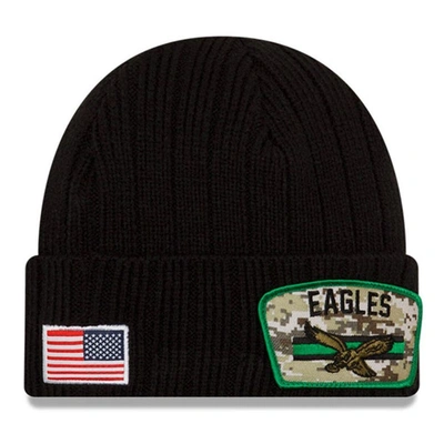 Shop New Era Black Philadelphia Eagles 2021 Salute To Service Historic Logo Cuffed Knit Hat