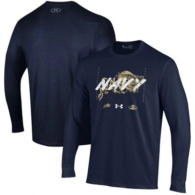 Shop Under Armour Youth   Navy Navy Midshipmen 2023 On Court Bench Unity Long Sleeve T-shirt
