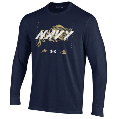 Shop Under Armour Youth   Navy Navy Midshipmen 2023 On Court Bench Unity Long Sleeve T-shirt