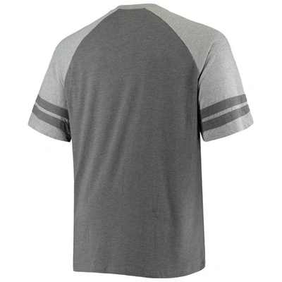 Shop Fanatics Branded Charcoal/heathered Gray Carolina Panthers Big & Tall Two-stripe Tri-blend Raglan T-