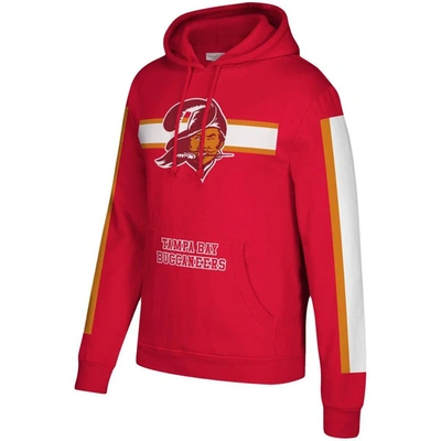 Shop Mitchell & Ness Red Tampa Bay Buccaneers Three Stripe Pullover Hoodie