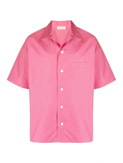 Shop Alexander Mcqueen Rear Logo-print Short-sleeved Shirt In Pink & Purple