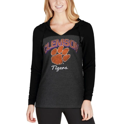 Shop Camp David Charcoal Clemson Tigers Knockout Color Block Long Sleeve V-neck Hoodie T-shirt