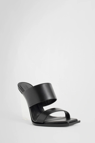 Alexander Mcqueen Black Wedge With Double Strap And Trasparent Plexiglass Heel In Smooth Leather Wom In Black