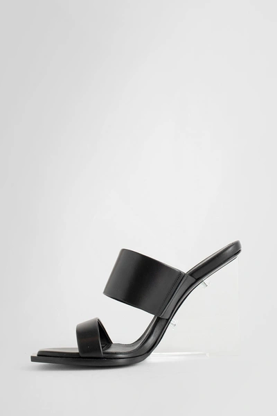 Alexander Mcqueen Black Wedge With Double Strap And Trasparent Plexiglass Heel In Smooth Leather Wom In Black