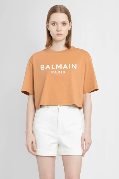 Shop Balmain Woman Beige T-shirts