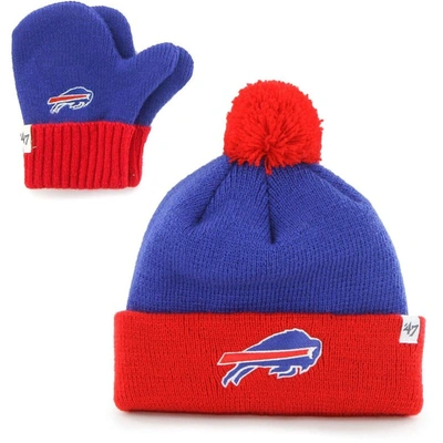 Shop 47 Infant ' Royal/red Buffalo Bills Bam Bam Cuffed Knit Hat With Pom And Mittens Set