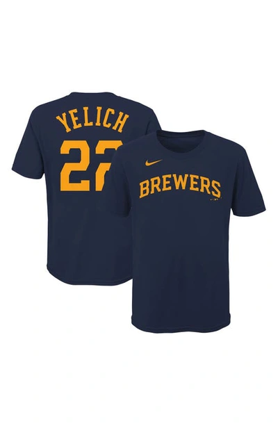 Shop Nike Youth  Christian Yelich Navy Milwaukee Brewers Player Name & Number T-shirt