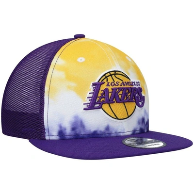 Shop New Era Purple Los Angeles Lakers Hazy Trucker 9fifty Snapback Hat