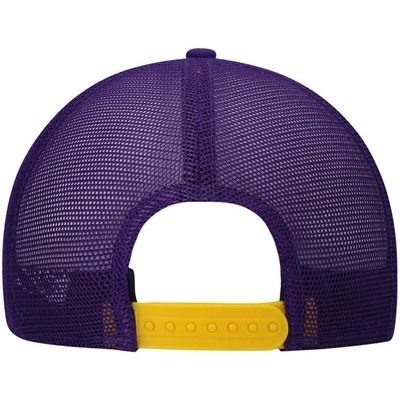 Shop New Era Purple Los Angeles Lakers Hazy Trucker 9fifty Snapback Hat