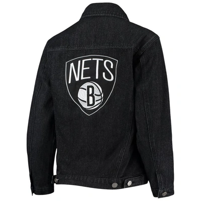 The Wild Collective Black Brooklyn Nets Patch Denim Button-up Jacket In Black