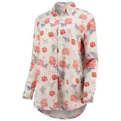 Shop Wes & Willy White Clemson Tigers Crepe Full-button Swimsuit Cover-up