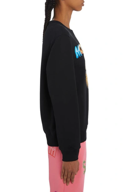 Shop Moschino Inflatable Bear Cotton Fleece Graphic Sweatshirt In Fantasy Print Black