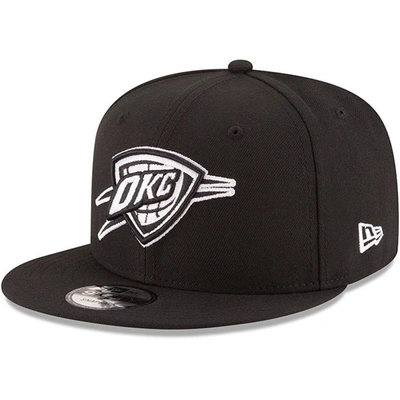 Shop New Era Black Oklahoma City Thunder Black & White Logo 9fifty Adjustable Snapback Hat