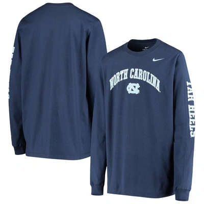 Nike Youth  Navy North Carolina Tar Heels Arch & Logo 2-hit Long Sleeve T-shirt In Navy