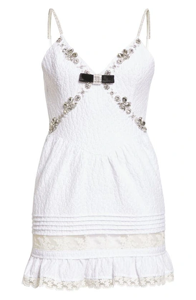 Shop Shushu-tong Crystal Beaded Matelassé & Lace Minidress In White