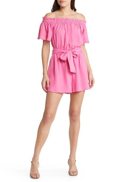 Shop Chelsea28 Off The Shoulder Romper In Pink Wildflower