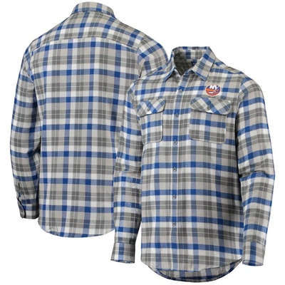 Shop Antigua Royal/gray New York Islanders Ease Plaid Button-up Long Sleeve Shirt