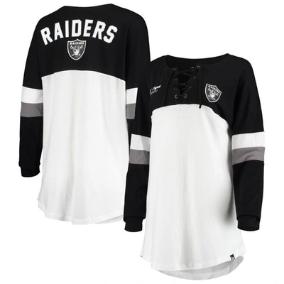 Shop New Era White/black Las Vegas Raiders Athletic Varsity Lace-up V-neck Long Sleeve T-shirt