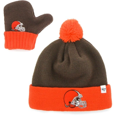 Shop 47 Toddler ' Brown/orange Cleveland Browns Bam Bam Cuffed Knit Hat With Pom And Mittens Set