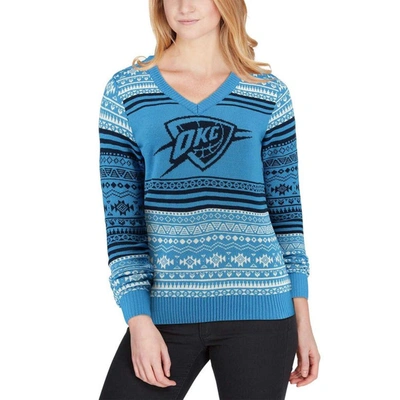 Shop Foco Blue Oklahoma City Thunder Big Logo Aztec V-neck Sweater