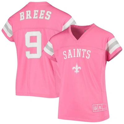 Shop Zzdnu Outerstuff Girls Youth Drew Brees Pink New Orleans Saints Fashion Fan Gear V-neck T-shirt