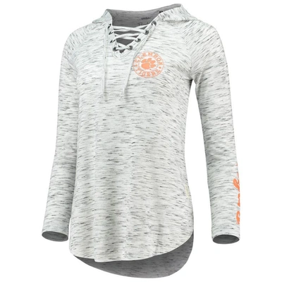 Shop Pressbox Gray Clemson Tigers Space Dye Lace-up V-neck Long Sleeve T-shirt