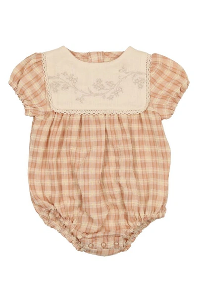 Maniere Print Cotton Knit Bubble Romper In Peach