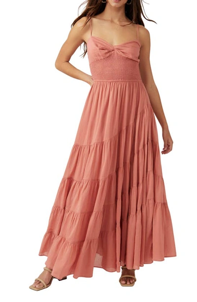 Shop Free People Sundrenched Smocked Waist Tiered Cotton Maxi Dress In Canyon Clay