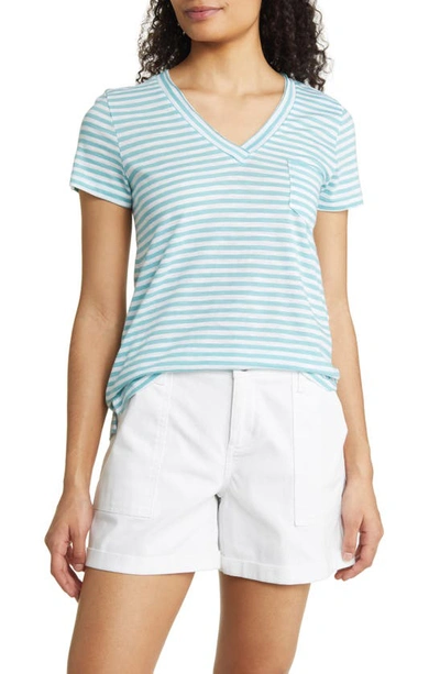 Shop Caslon V-neck Short Sleeve Pocket T-shirt In Teal Shore-white Brooke Stripe