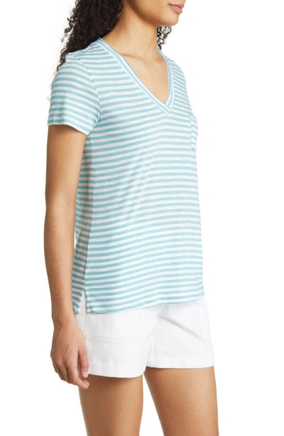 Shop Caslon V-neck Short Sleeve Pocket T-shirt In Teal Shore-white Brooke Stripe