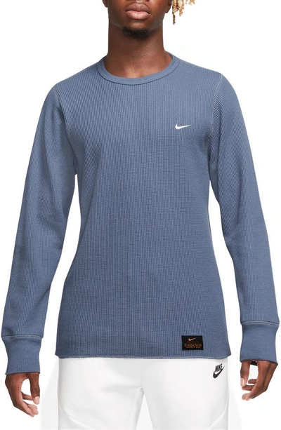 Shop Nike Heavyweight Waffle Knit Top In Blue/ Slate/ White