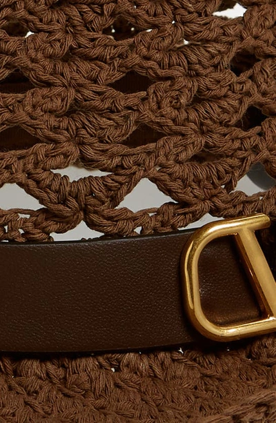 Shop Valentino Vlogo Crochet Fedora In Ujv Marrone/ Teak Brown