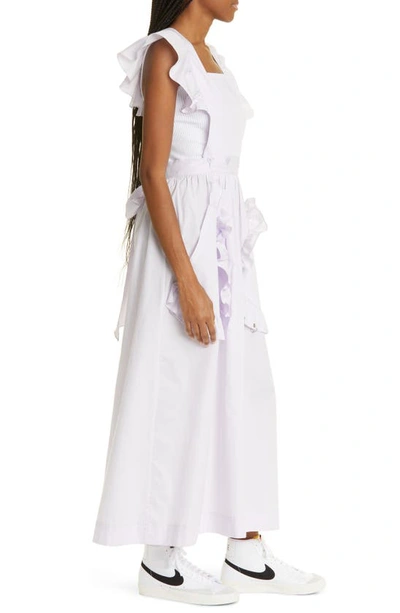 Shop Kkco Lulu Apron Ruffle Cotton Midi Dress In Lilac