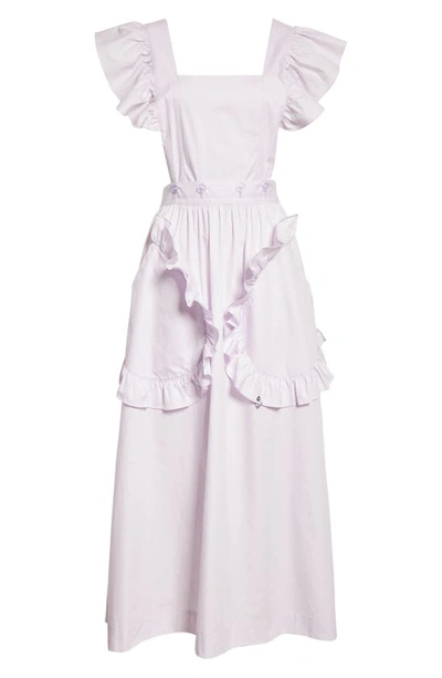 Shop Kkco Lulu Apron Ruffle Cotton Midi Dress In Lilac