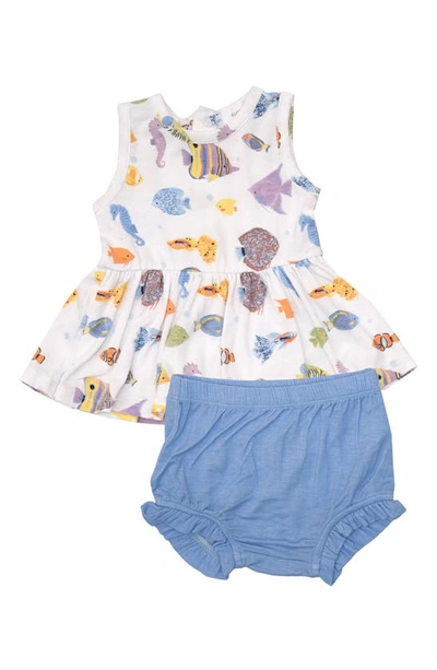 Shop Angel Dear Tropical Reef Print Dress & Bloomers Set In White/ Blue Multi