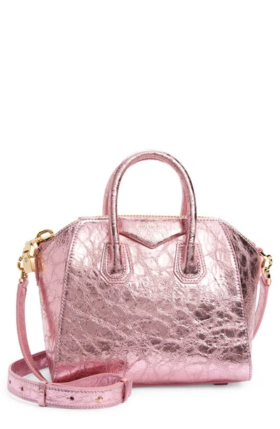 Givenchy Mini Antigona In Pink And Metallic Smooth Leather